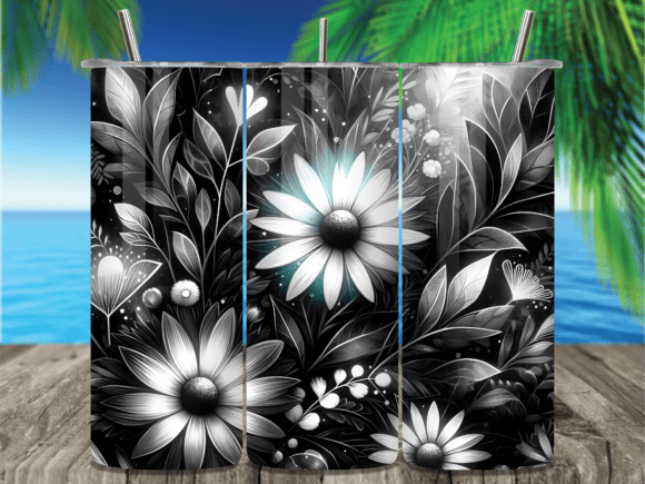 Download Black White Boho Floral Tumbler Wrap - Black white boho Collection