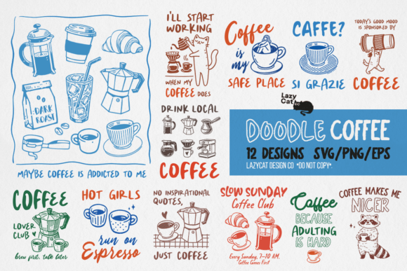 Download Funny Coffee Doodle SVG PNG Bundle - Fun Collection