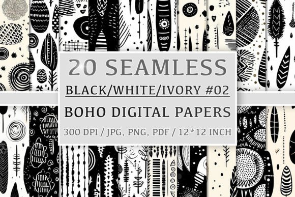 Download 20 Seamless Black White Ivory Boho Set 2 - Premium Resources
