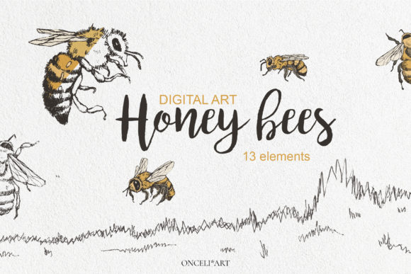Download Digital Illustrations of Bees - Illustration Collection